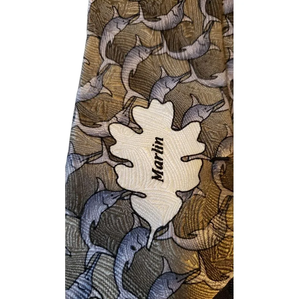 The Nature Conservancy 'Marlin'‎ Neck Tie Mens Tan Blue Dolphins 100% Silk Work